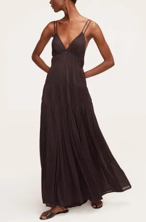 Ruched Mesh Maxi Dress | Walnut REBECCA TAYLOR