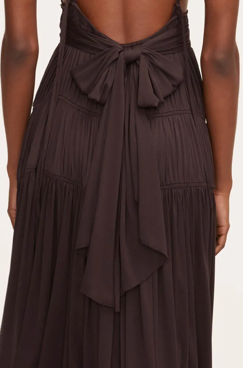 Ruched Mesh Maxi Dress | Walnut REBECCA TAYLOR