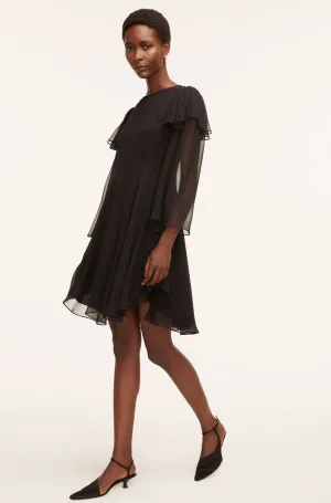 Ruffle Silk Chiffon Dress | Black REBECCA TAYLOR