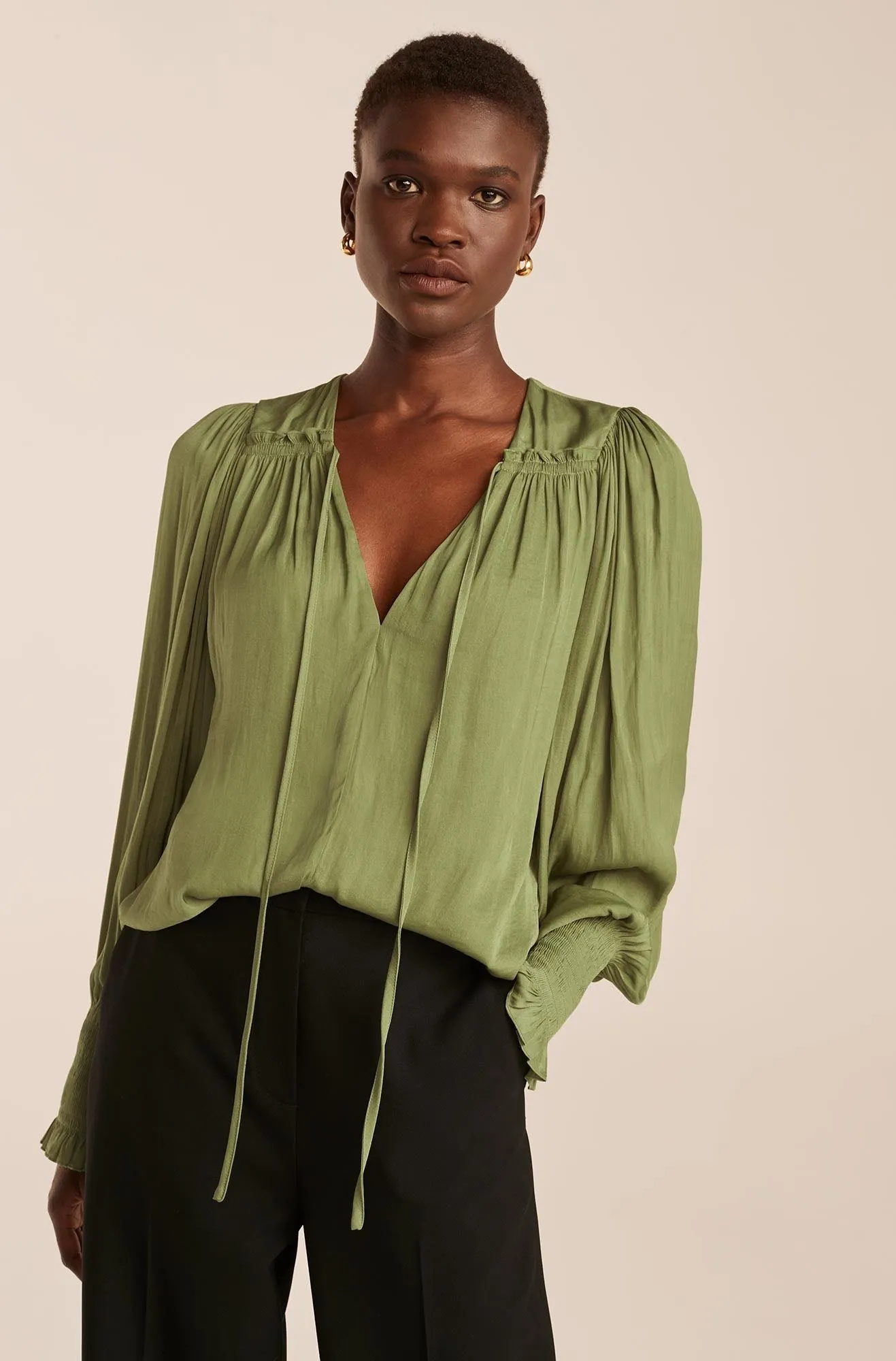 Sateen Tie Top | Matcha REBECCA TAYLOR