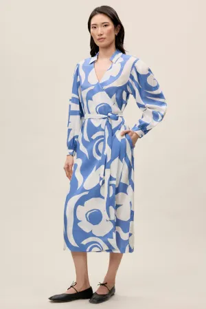 Silhouette Fleur Long Sleeve Whisper Dress | French Blue Combo REBECCA TAYLOR