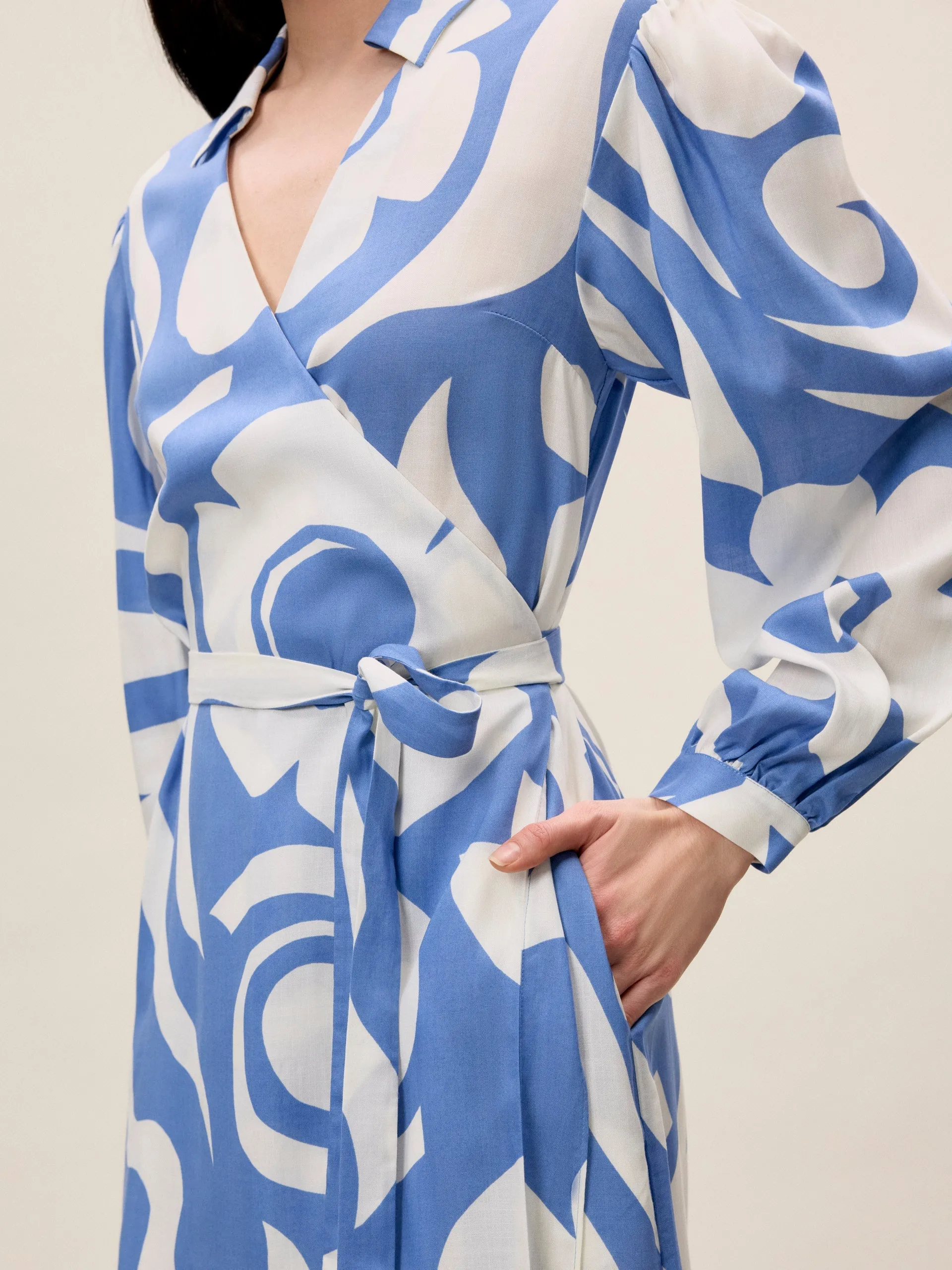 Silhouette Fleur Long Sleeve Whisper Dress | French Blue Combo REBECCA TAYLOR