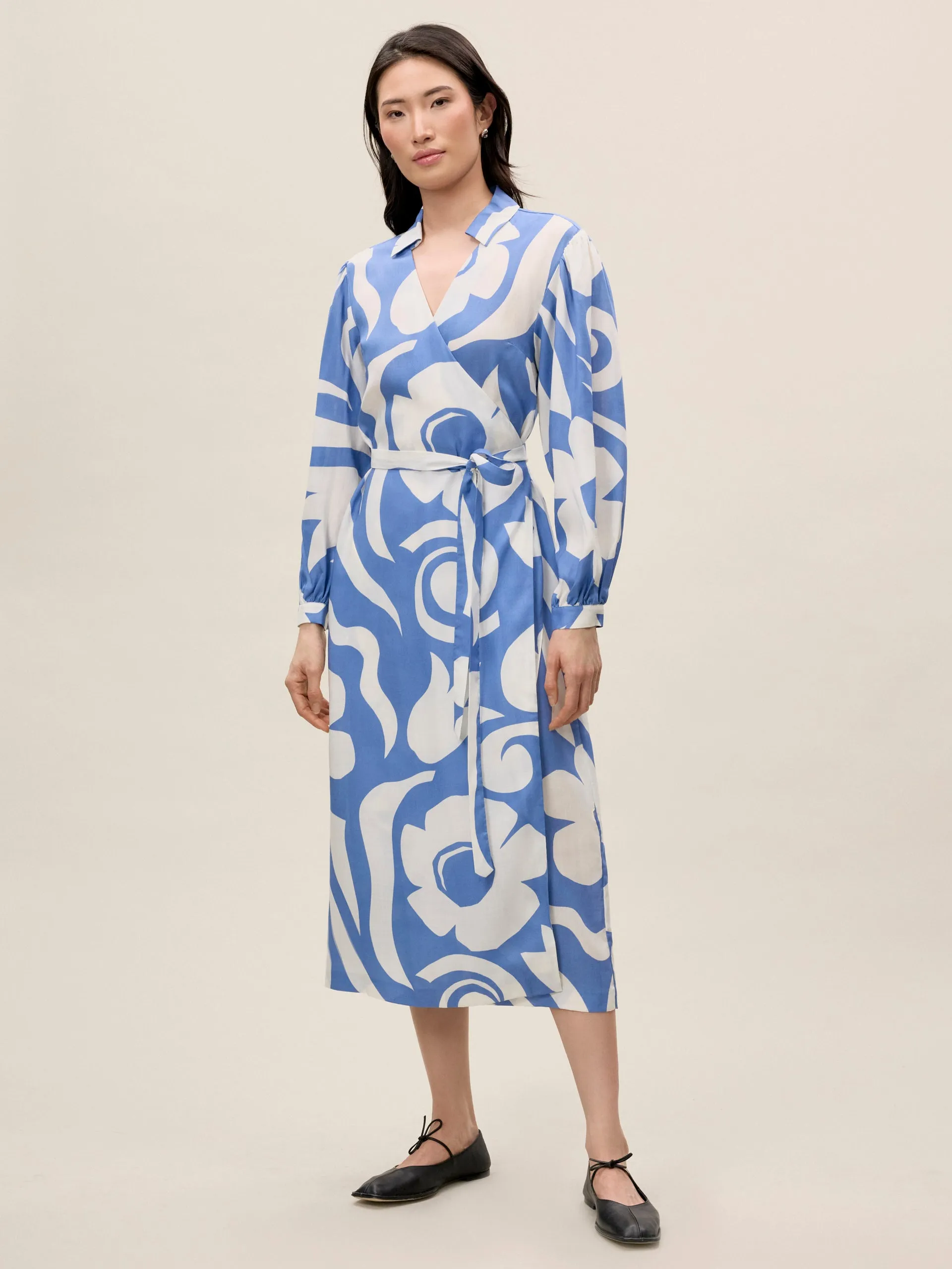 Silhouette Fleur Long Sleeve Whisper Dress | French Blue Combo REBECCA TAYLOR