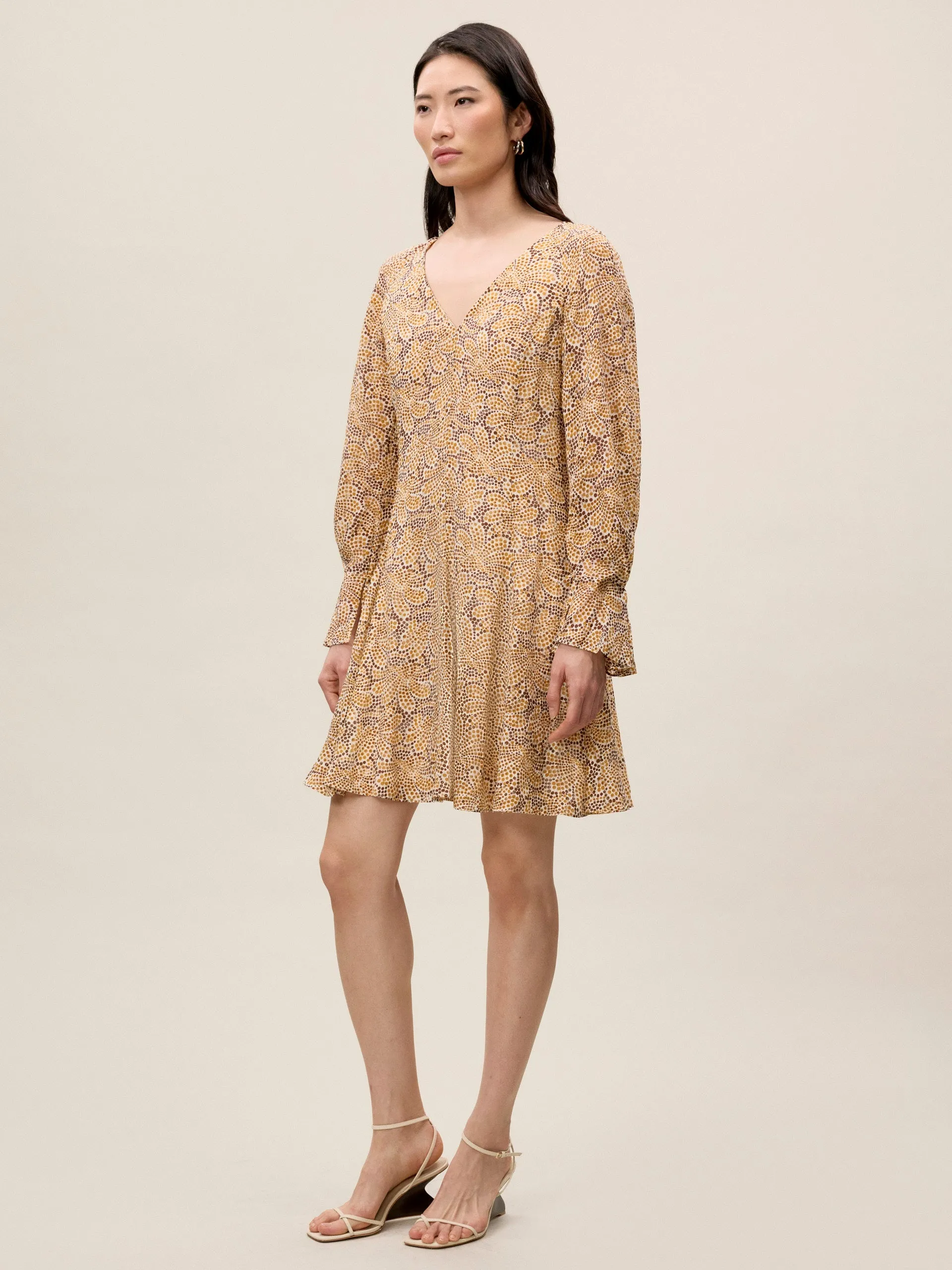 Silk Burnout Check Godet Dress | Speckled Fleur REBECCA TAYLOR