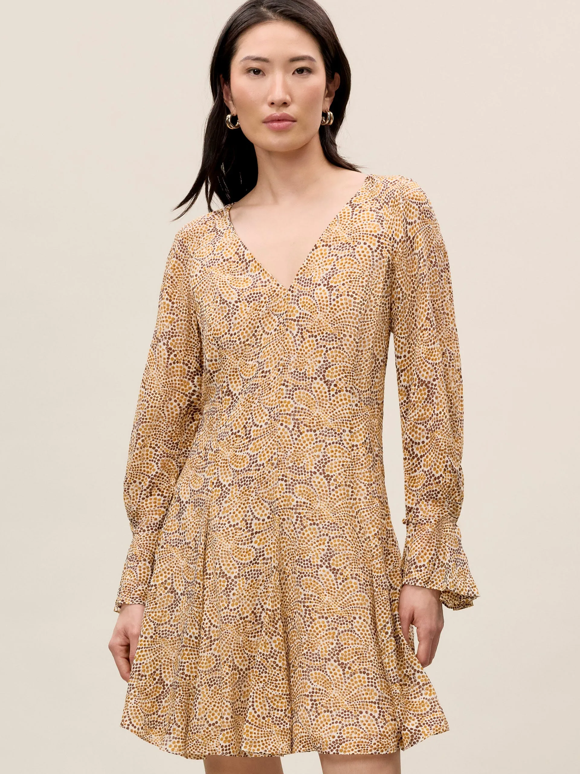 Silk Burnout Check Godet Dress | Speckled Fleur REBECCA TAYLOR