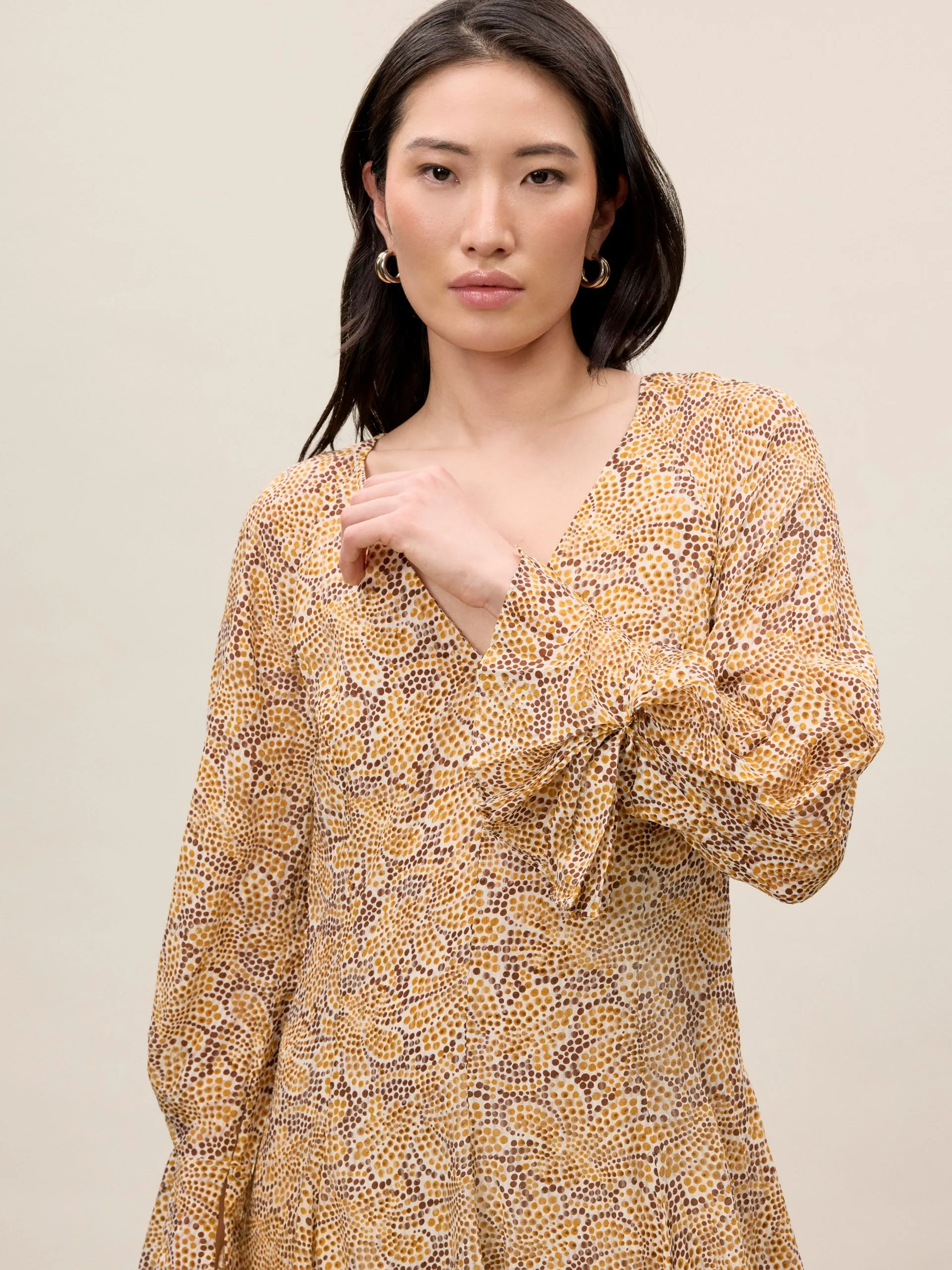Silk Burnout Check Godet Dress | Speckled Fleur REBECCA TAYLOR