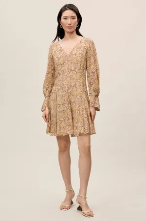 Silk Burnout Check Godet Dress | Speckled Fleur REBECCA TAYLOR