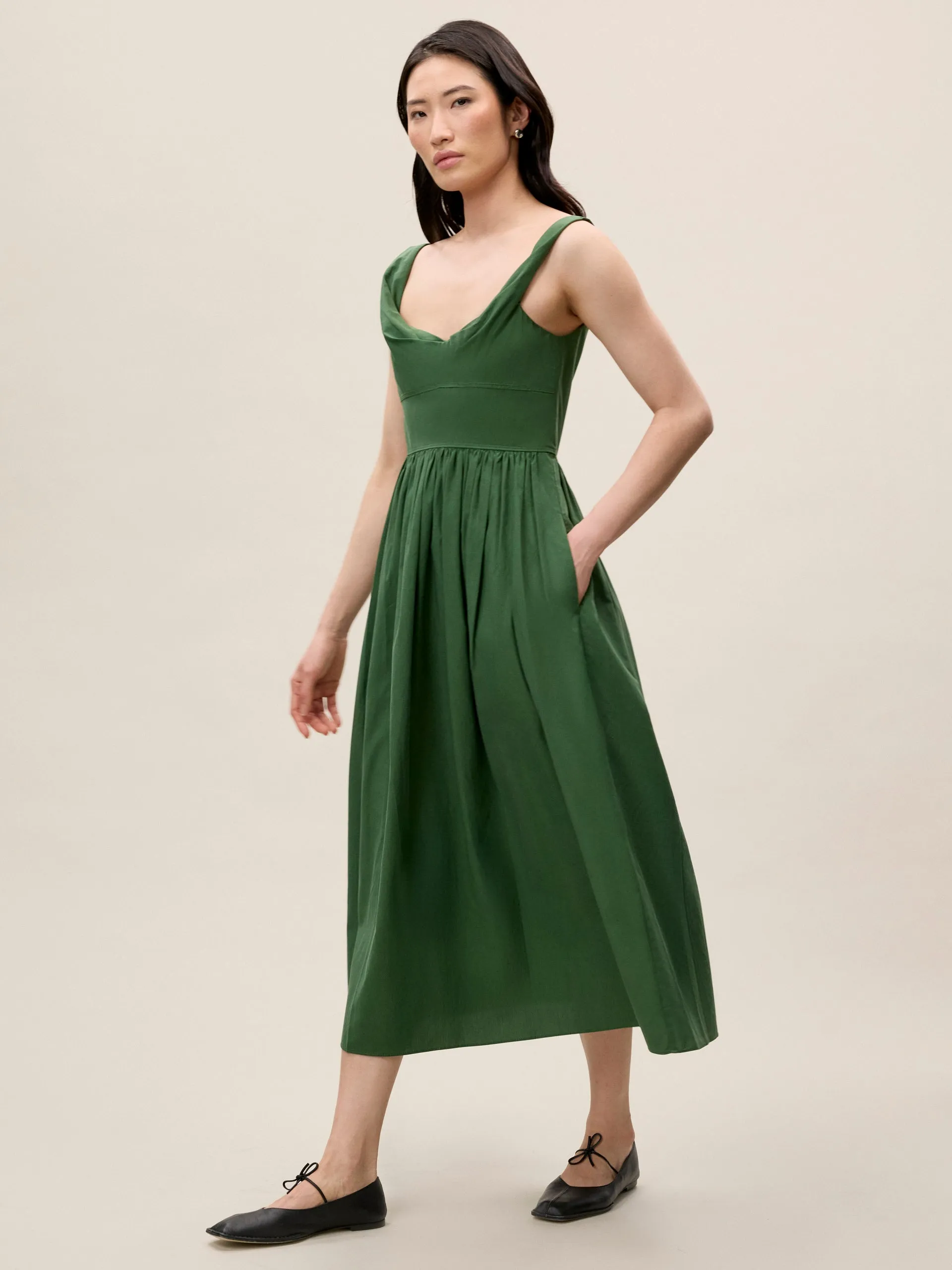 Sleeveless Midi Dress | Emerald REBECCA TAYLOR
