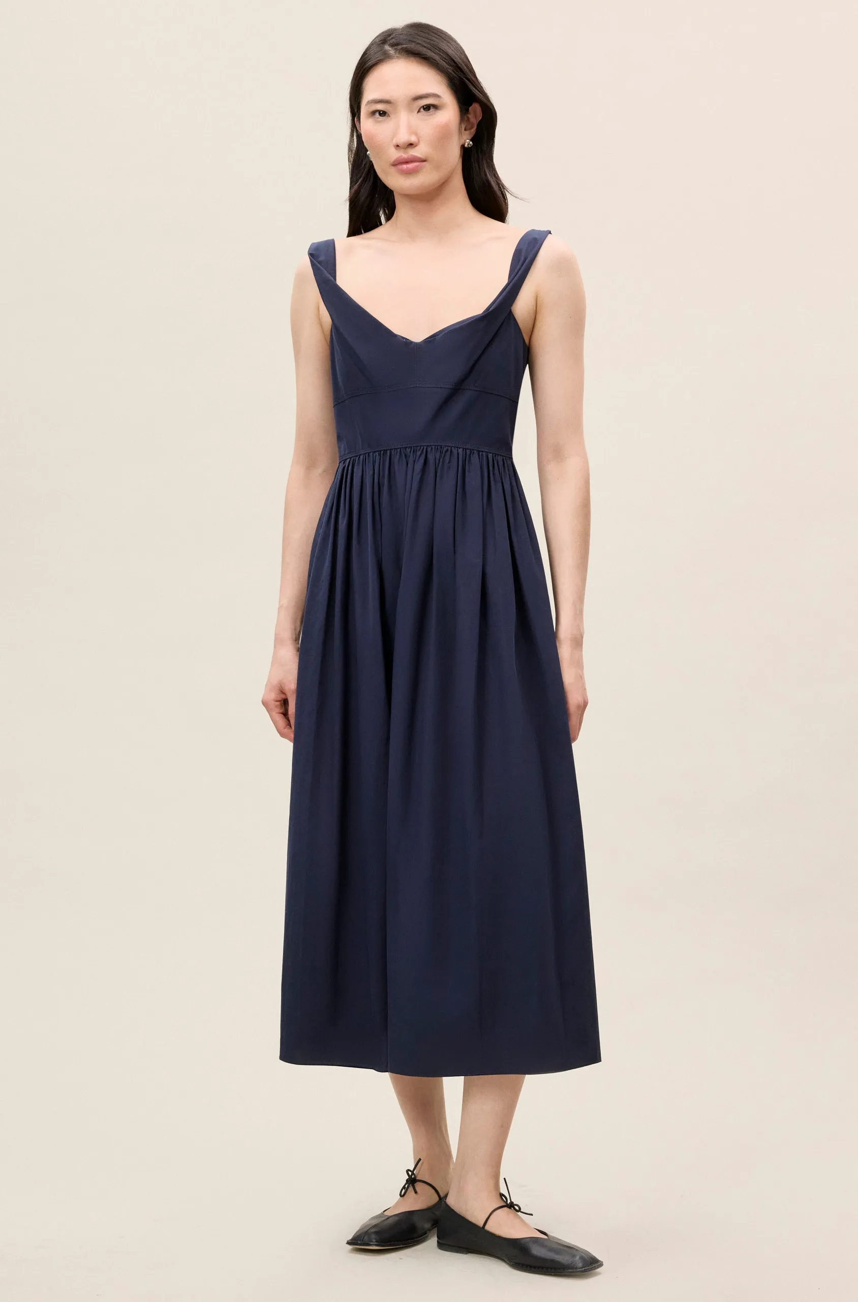 Sleeveless Midi Dress | Navy REBECCA TAYLOR