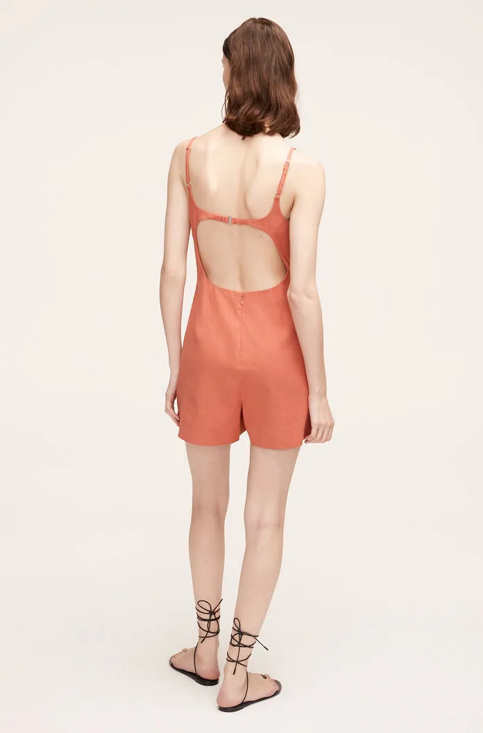 Stretch Linen Skirted Romper | Carnelian REBECCA TAYLOR