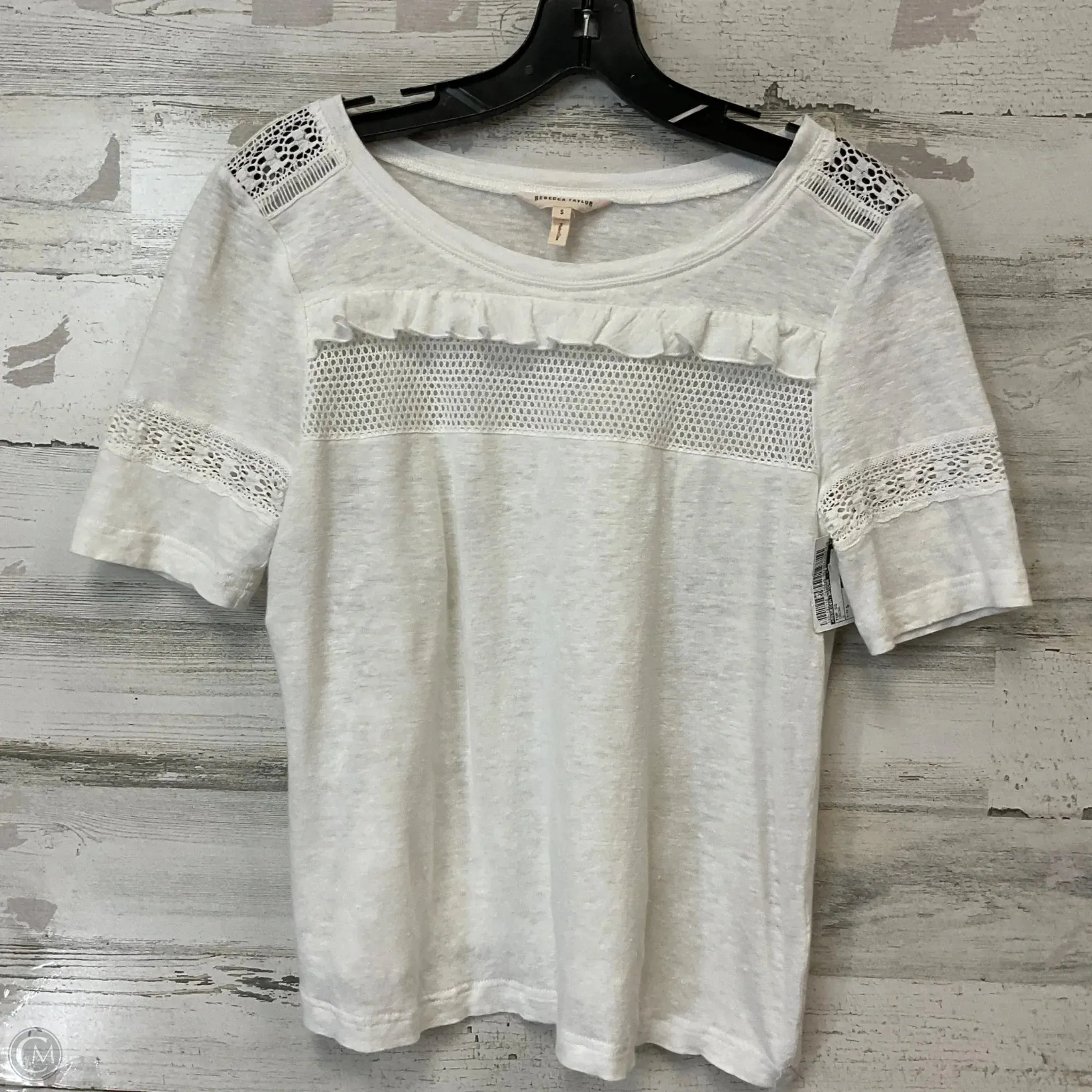 Top Short Sleeve By Rebecca Taylor In Cream, Size: S