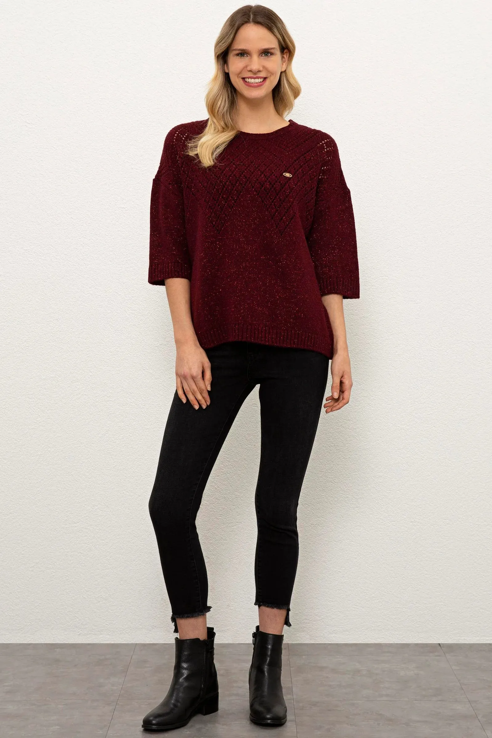 US Polo Assn. Oversized Round Neck Pullover with Metal USPA Logo - Women