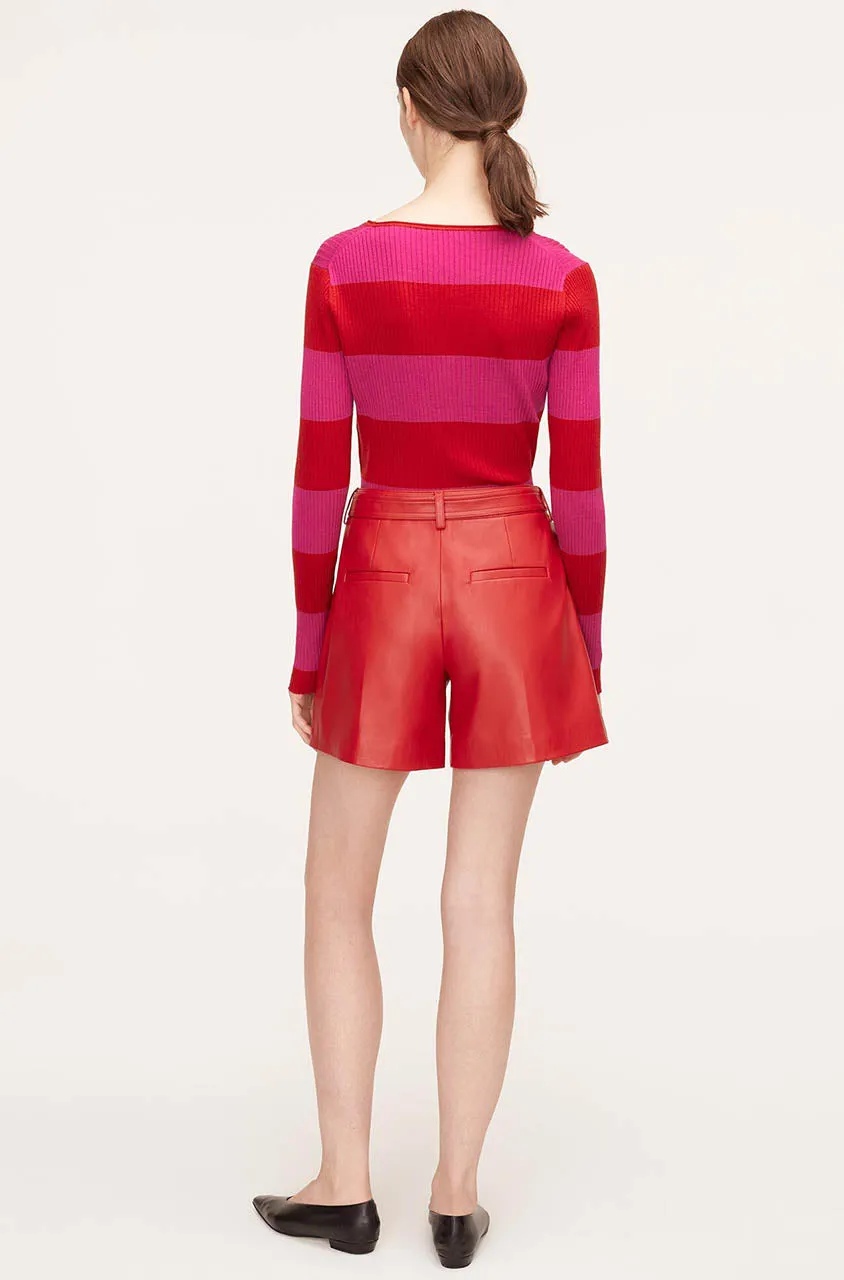 Vegan Leather Belted Short | Crimson REBECCA TAYLOR