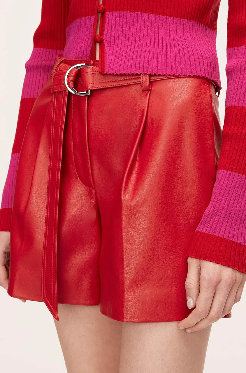 Vegan Leather Belted Short | Crimson REBECCA TAYLOR