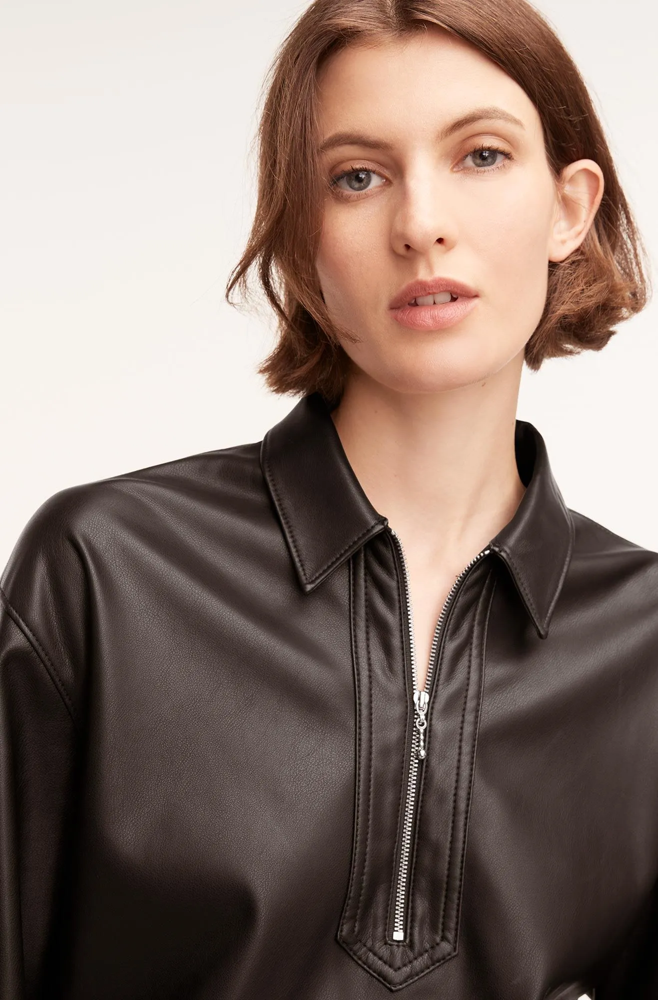 Vegan Leather Pullover | Black REBECCA TAYLOR