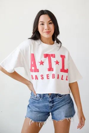 White ATL Baseball Star Cropped Tee