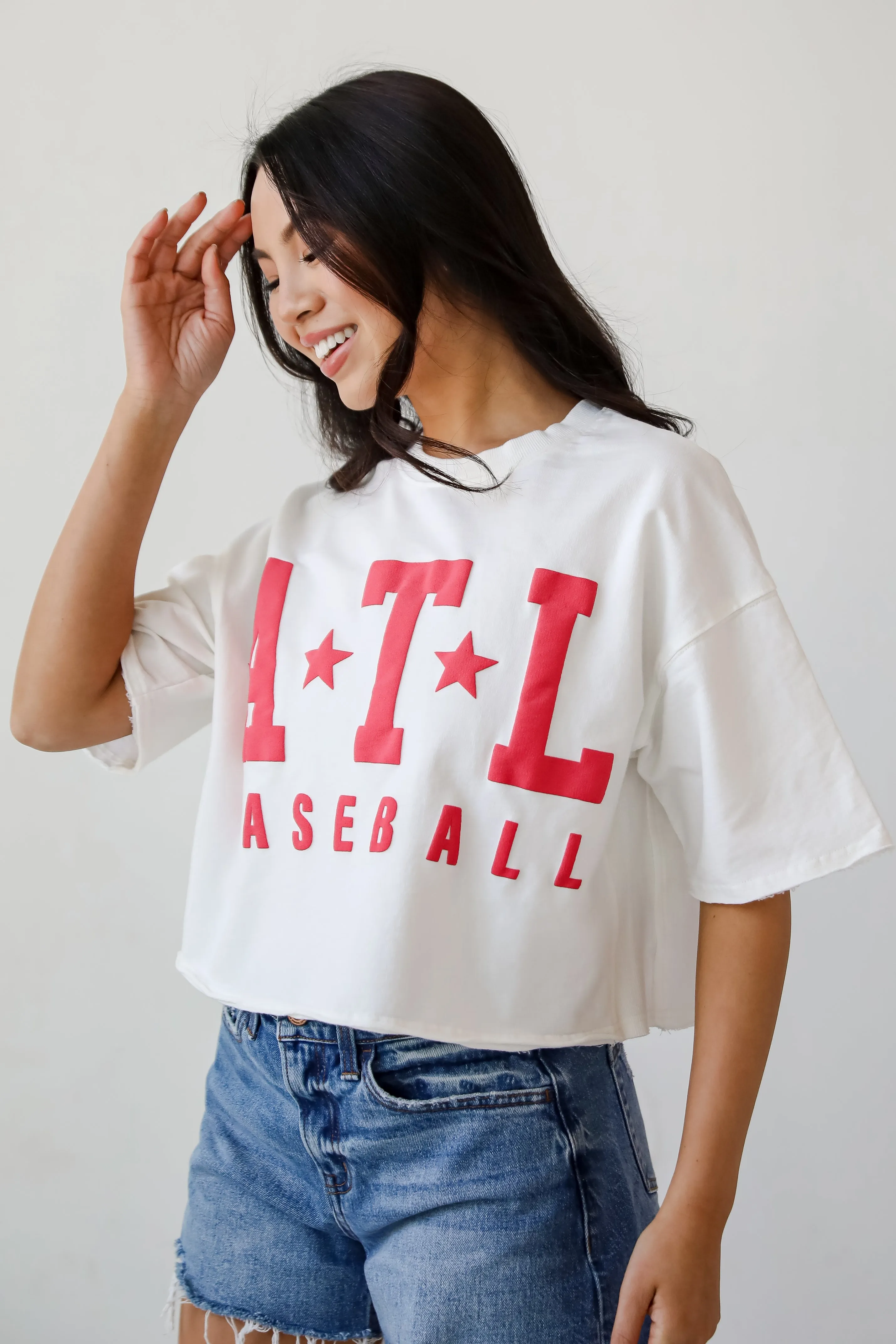 White ATL Baseball Star Cropped Tee
