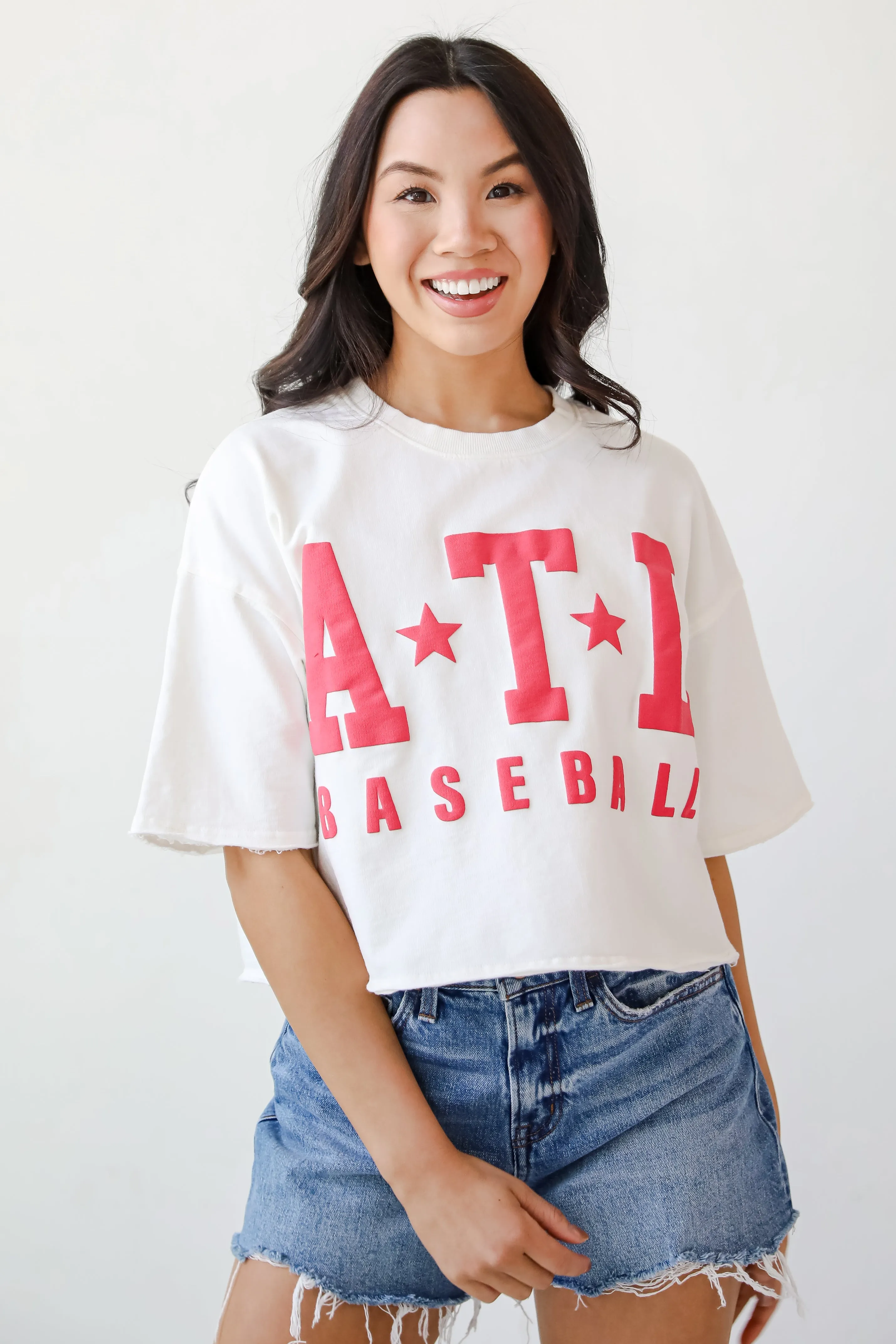 White ATL Baseball Star Cropped Tee