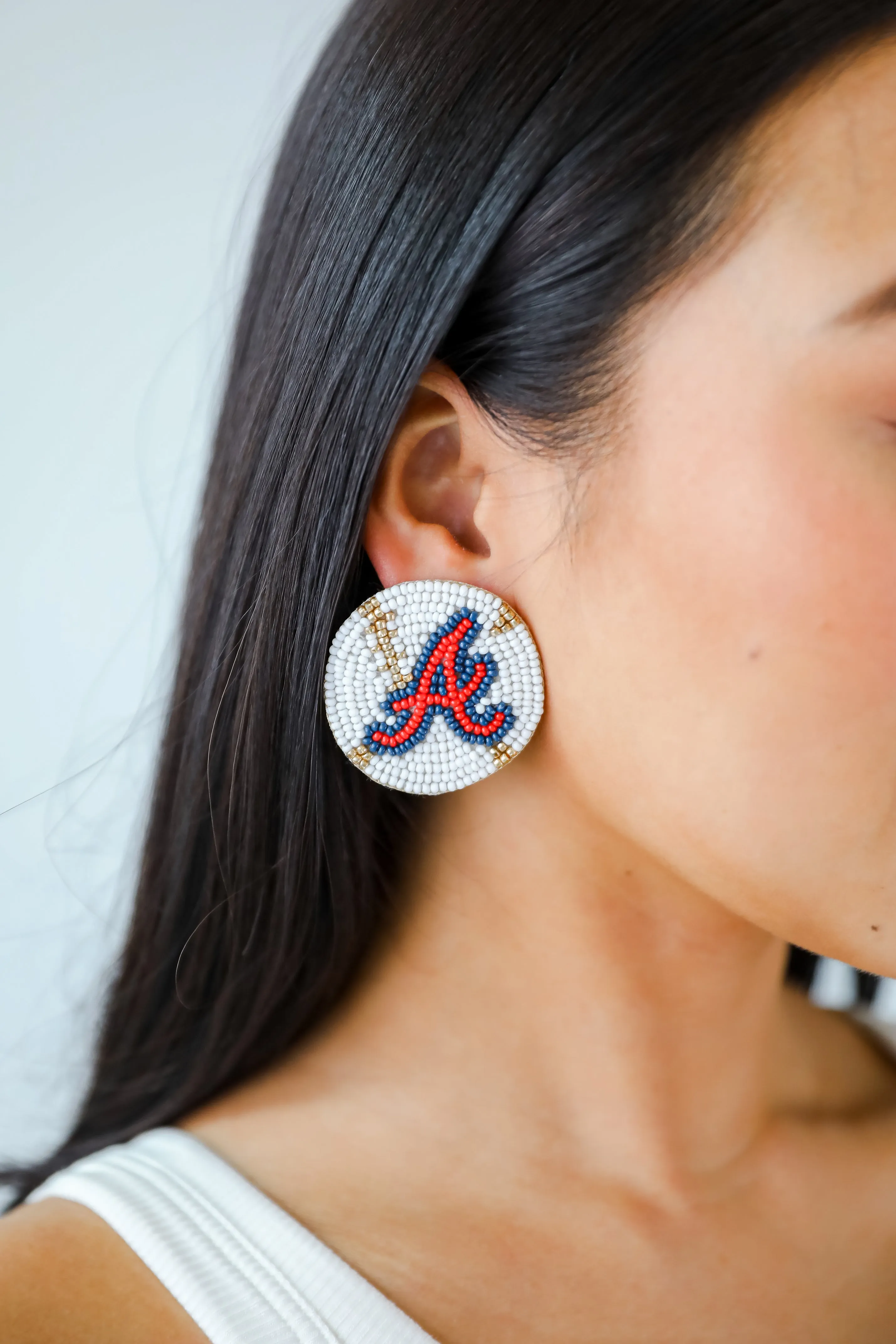White "A" Baseball Beaded Earrings
