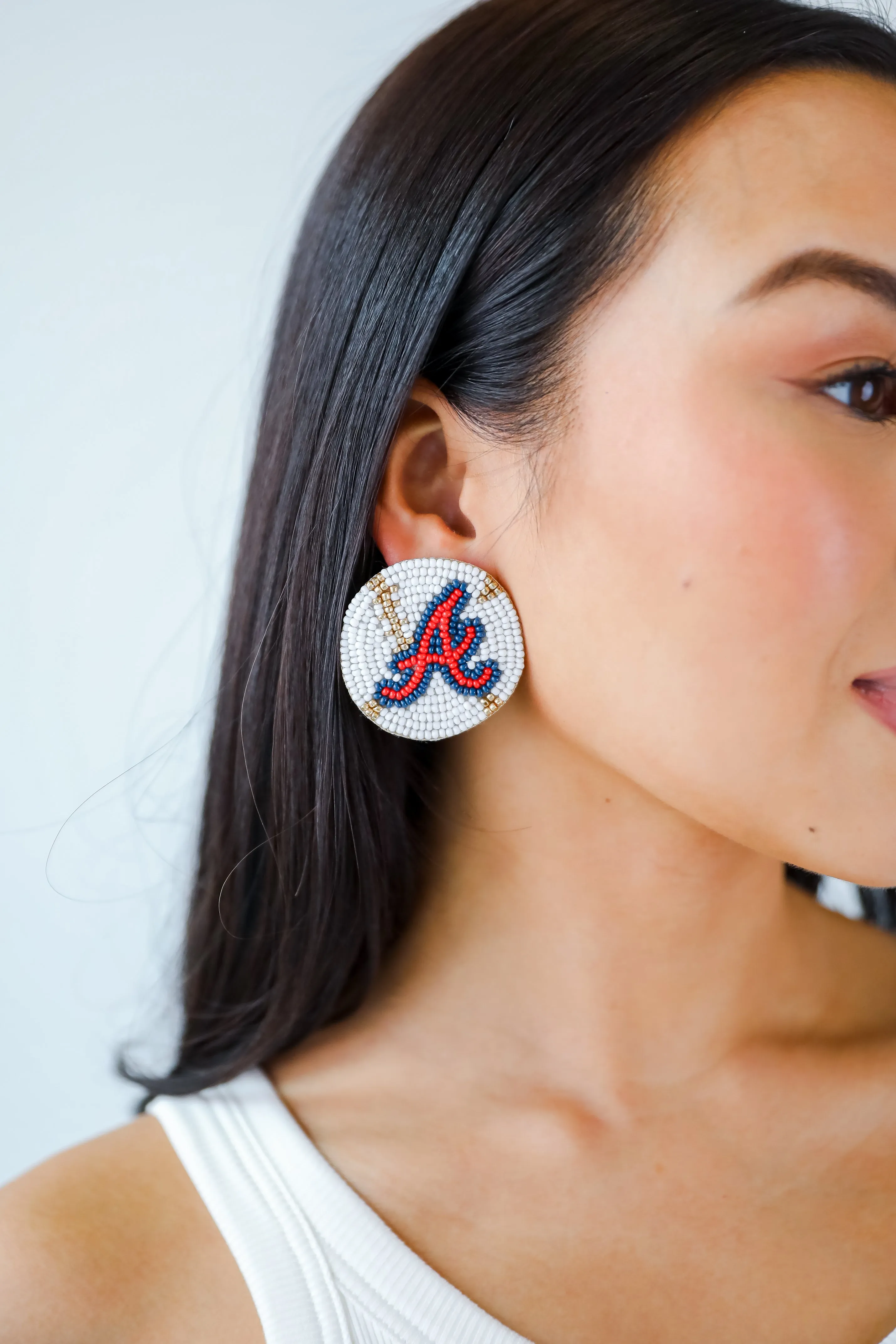 White "A" Baseball Beaded Earrings