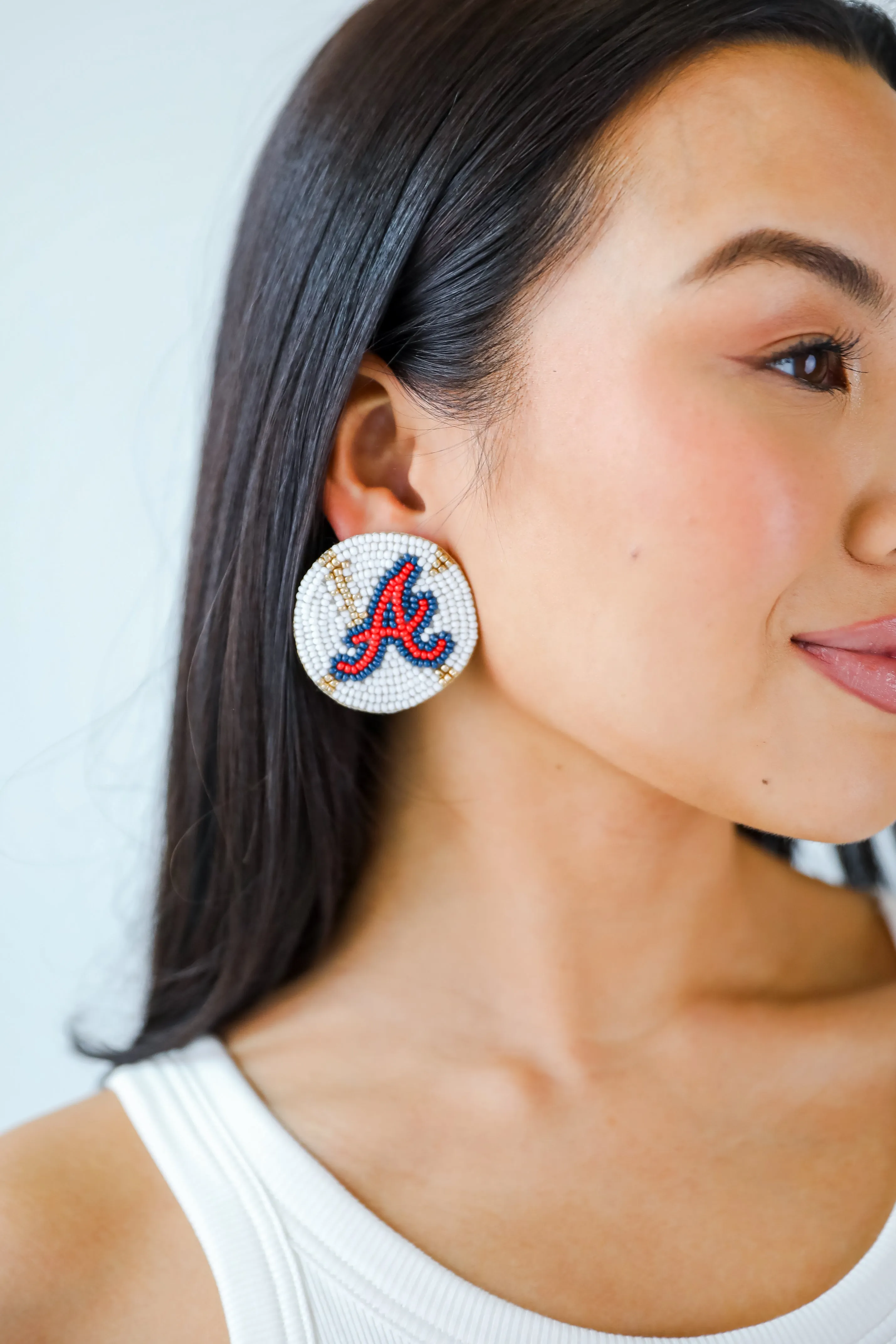 White "A" Baseball Beaded Earrings