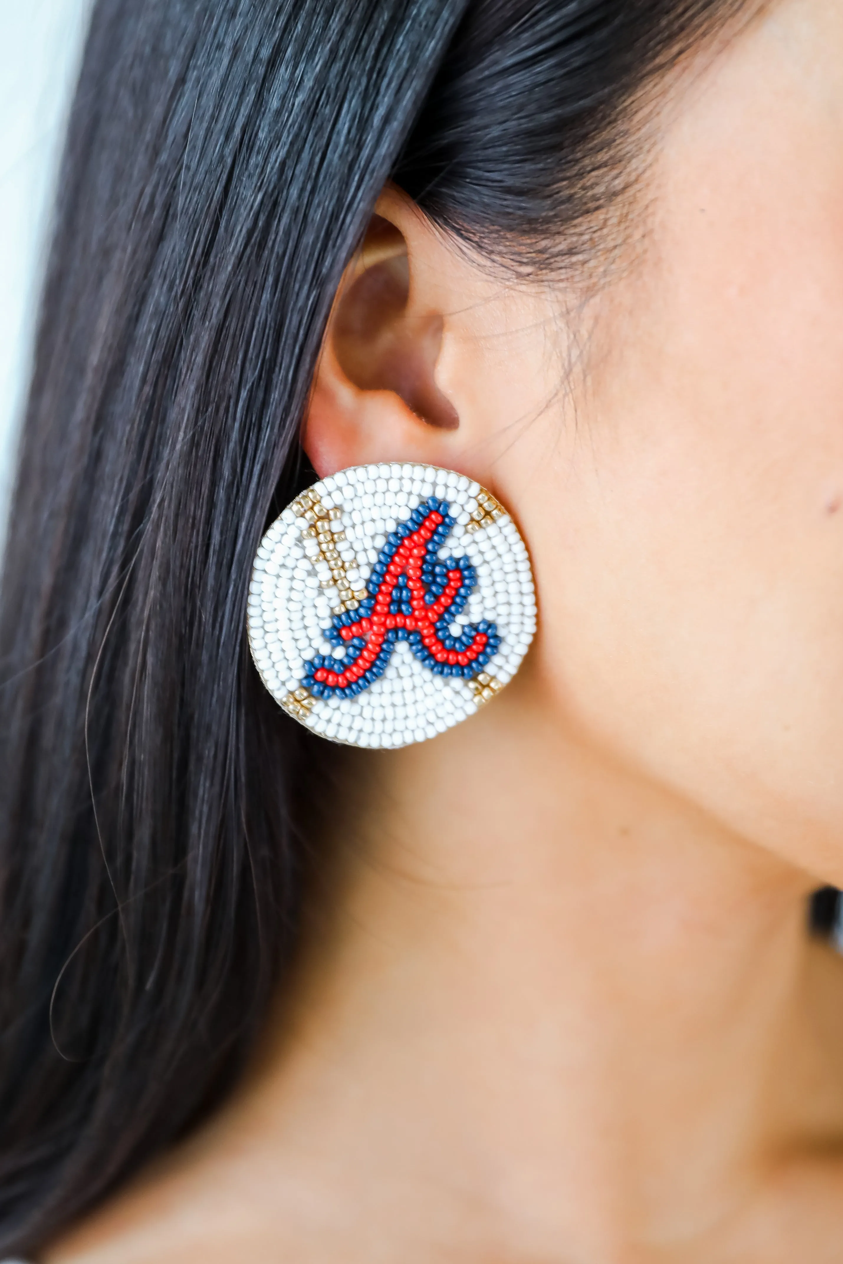White "A" Baseball Beaded Earrings