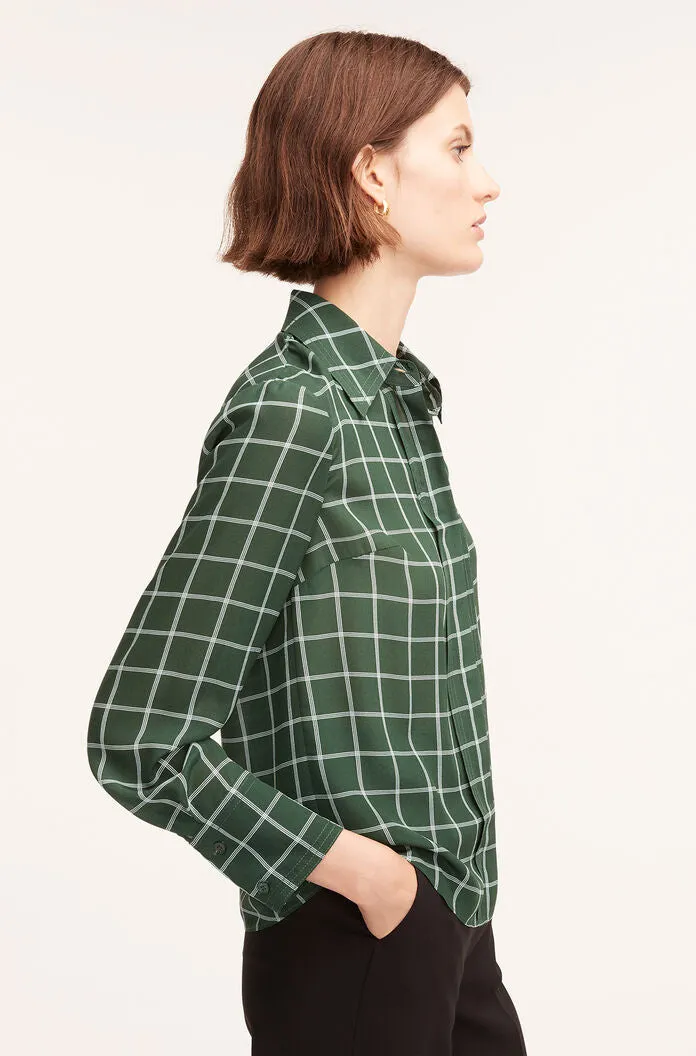 Windowpane Silk Pleated Blouse | Windowpane Jasper Green Combo REBECCA TAYLOR