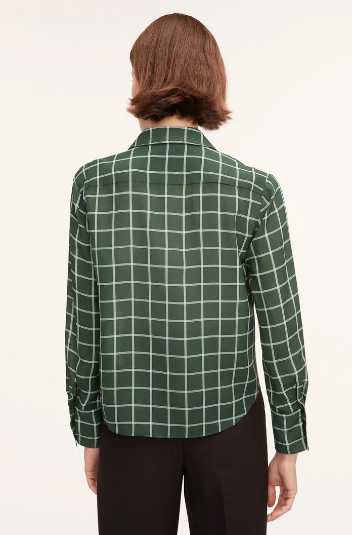 Windowpane Silk Pleated Blouse | Windowpane Jasper Green Combo REBECCA TAYLOR