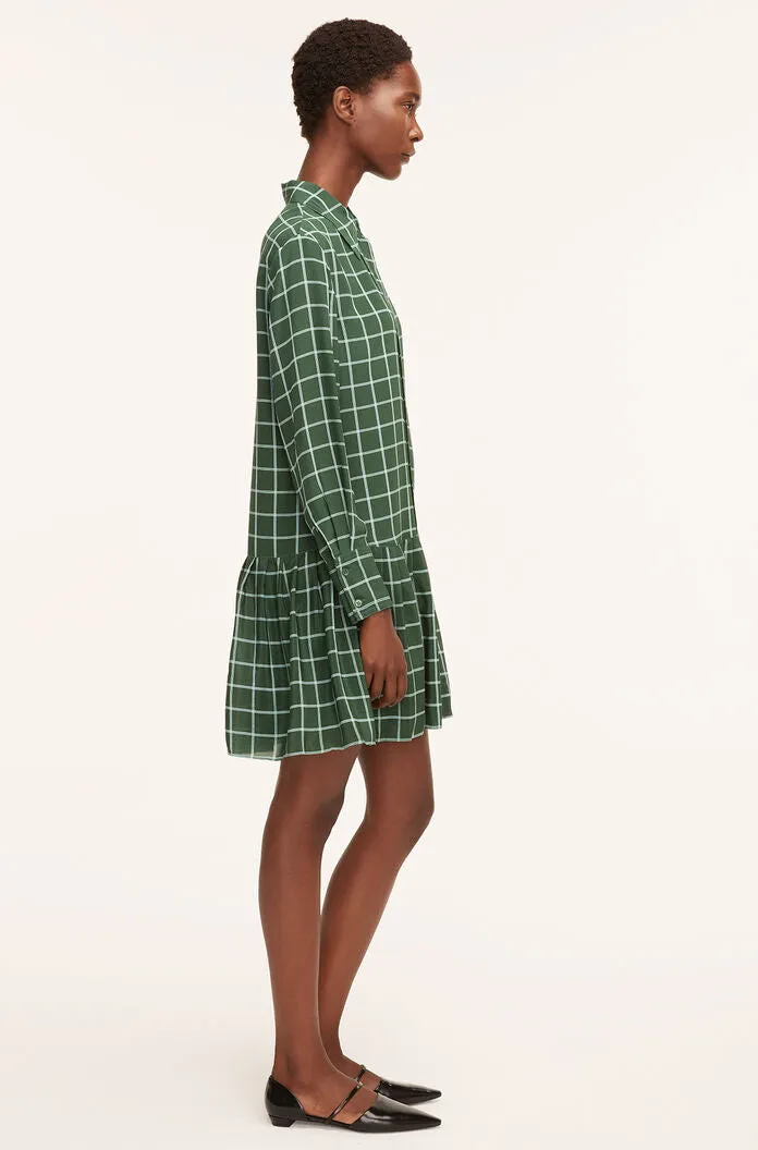 Windowpane Silk Pleated Shirt Dress | Windowpane Jasper Green Combo REBECCA TAYLOR