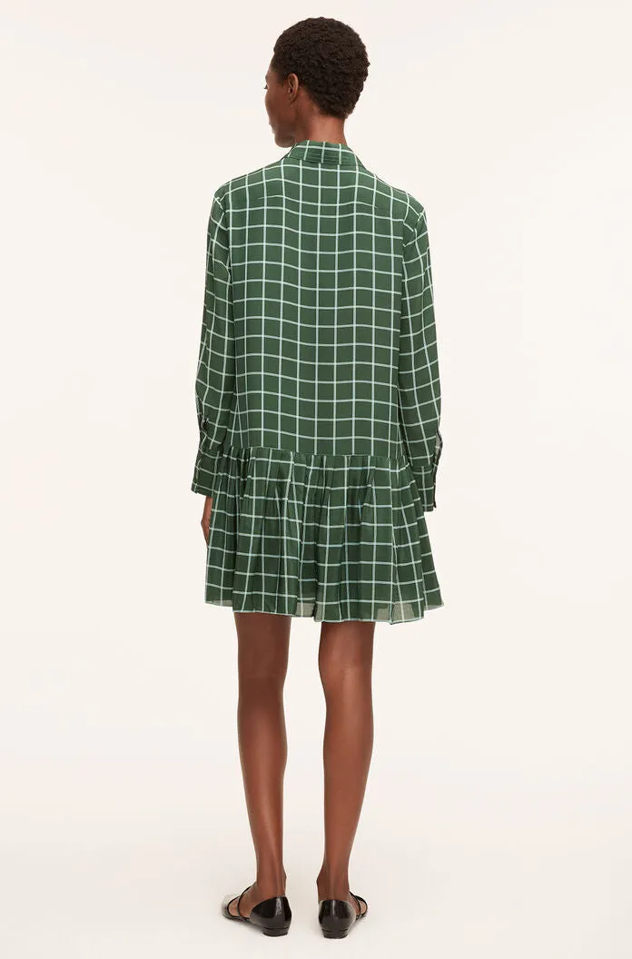 Windowpane Silk Pleated Shirt Dress | Windowpane Jasper Green Combo REBECCA TAYLOR
